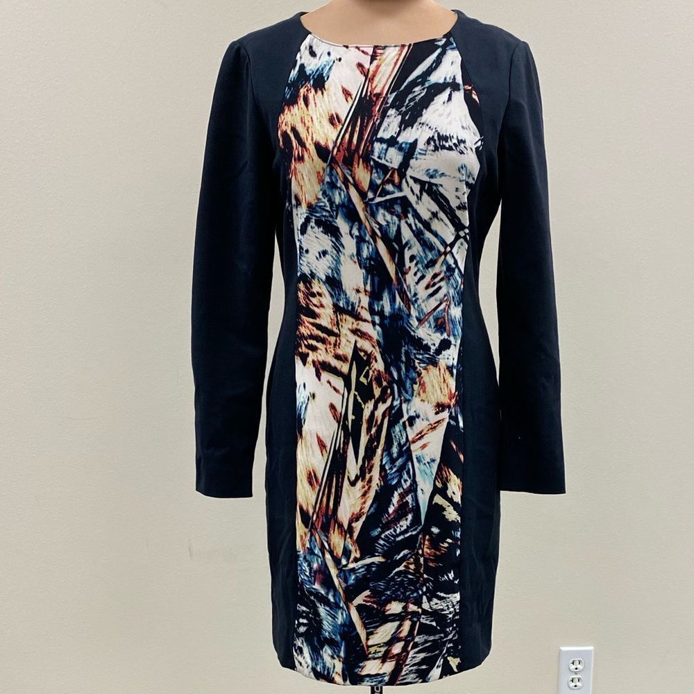 Antonio Melani navy and abstract color block‎ Magarite long sleeve mini Dress
